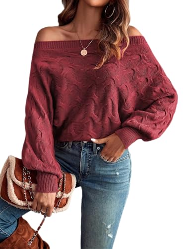Off The Shoulder Tops for Women，Womens Batwing Sweater,Pullover,Knit Sweater for Women,Going Out Tops,Fall Sweater for Women