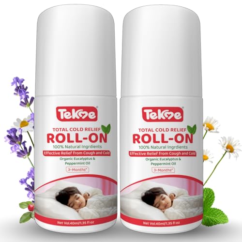 Image of Tekme Total Cold Relief Roll-On for Babies, 100% Natural with Organic Eucalyptus & Peppermint Oil, Relief from Cold, Cough, Block Nose & Nasal Congestion 40ml(Pack of 2)
