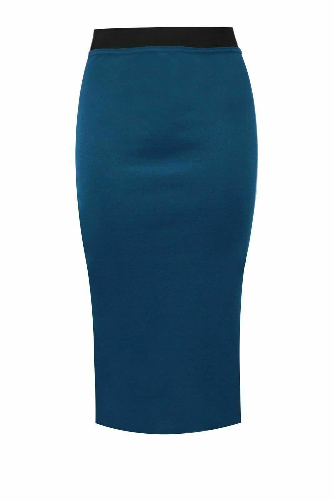 WearAll Womens Plus Size Plain Bodycon Pencil Ladies Stretch Office Midi Skirt - Teal 24-26