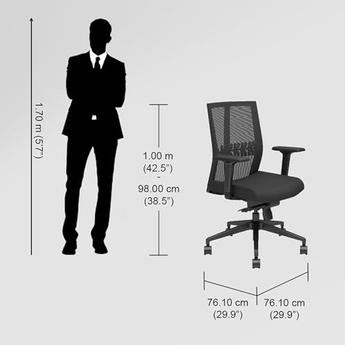 Image of Interio by Godrej Aero Mesh Back Ergonomic Office Chair for Work from Home /Study, 1 Year Warranty, Height Adjustable Chair with Adjustable Armrest, Heavy Duty Nylon Base (Black Ink)