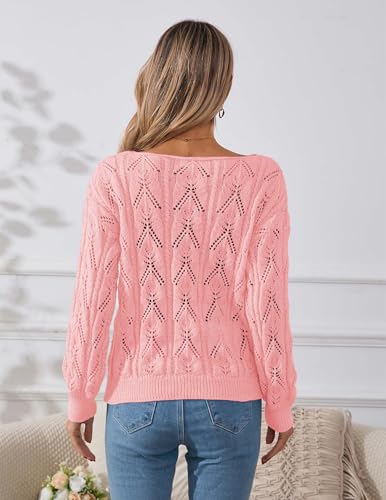 Image of Libsorge Womens Cute Sexy Off The Shoulder Crochet Knit Sweater Fall Winter 2025 Trendy Lightweight Boat Neck Pullover Top