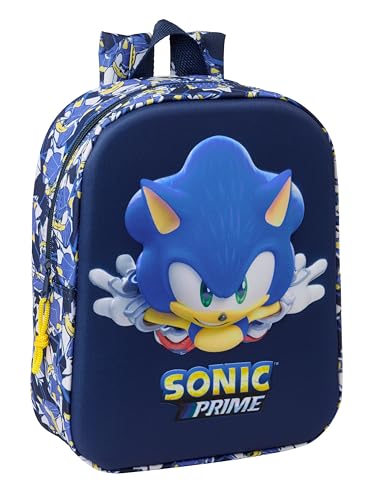 SONIC CITY - Mochila de Guardería 3D, Adaptable a Carro, Fácil Limpieza, Ideal para Niños de Diferentes Edades, Cómoda y Versátil, Calidad y Resistencia, 22x10x27 cm