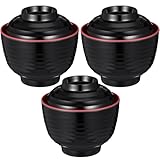 DOITOOL 3 StüCk SuppenschüSseln Set Japanische Stil Miso SchüSseln FüR Suppen Und Dips Schwarz 9.7 Cm - Ideal FüR KüChengebrauch