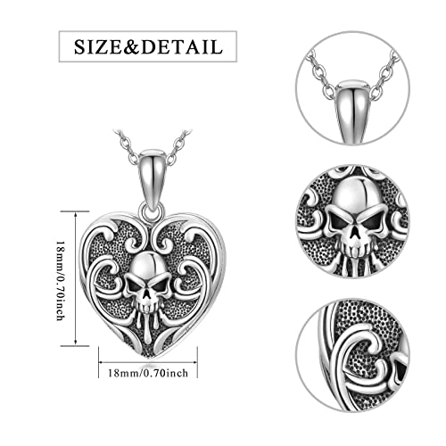 Skull Locket Necklace Sterling Silver Rose Skull Heart Locket Necklace That Holds Pictures Locket Necklace Skull Gothic Jewelry Halloween Jewelry Gift For Women Men (Skull Locket 02) #TOP1
