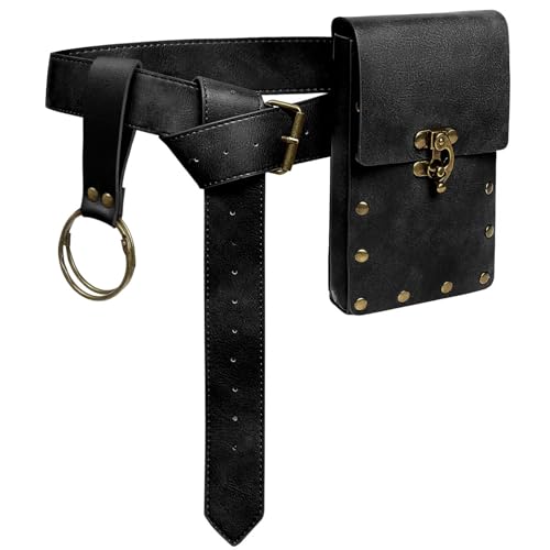 WooHand Renaissance Belt Bag Waist Bag Punk Medieval Leather Belt Bag Skirt Set, LARP Role-Playing Clothing Easter Retro Accessories (Black)