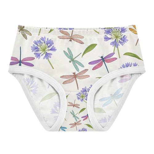 Retro Dragonflies Purple Flowers Undies for Toddler Girls, Cotton Underwear for Girls, 2T–8 Years