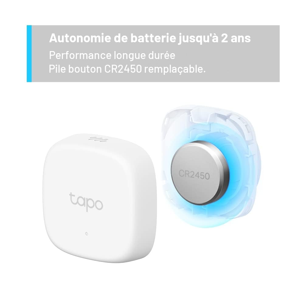 Tapo Hygromètre intelligent, thermomètre et hygromètre, stockage de données gratuit, notifications en temps réel, batterie incluse, fonctionne avec Alexa et Google Home, concentrateur Tapo requis