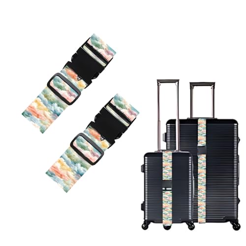 Image of Watercolor Cloud Luggage Straps 2 Pack - Pastel Sky Pattern Suitcase Belts with Quick-Release Buckle, Spring Summer Travel Accessories