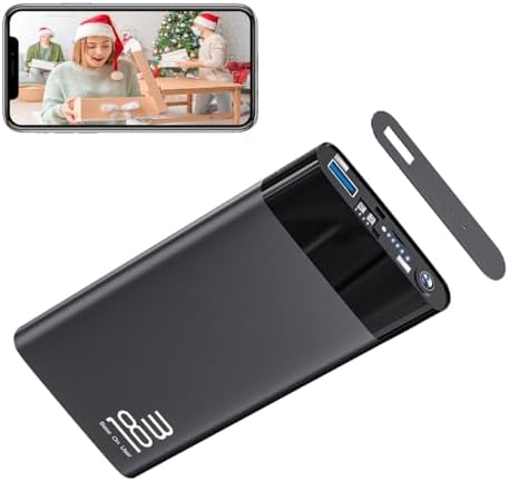Lizvie Power Bank Cam, 10000mAh Portable Charger Mini Cam 1080P Motion Detection Wireless Remote Control Nanny Cam for Indoor Security.