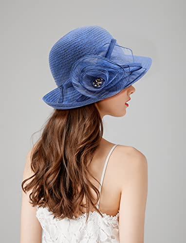 Bellady Women Organza Derby Church Wedding Fascinators Cloche Bucket Bowler Hat,Navy #TOP26