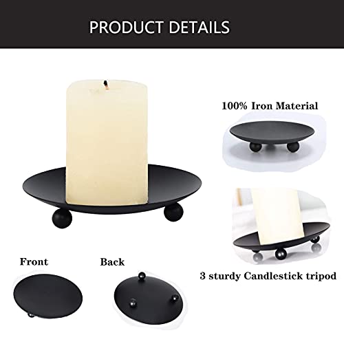 4 Pcs Iron Plate Candle Holder, Decorative Pillar Candle Plate, Pedestal Candle Stand For Led & Wax Candles, Incense Cones, Spa, Weddings (Black) #TOP4