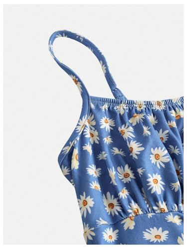 Girl's Floral Summer Dress Split Hem Ruched Bust Spaghetti Strap Cami Midi Teen Dress Sundress3