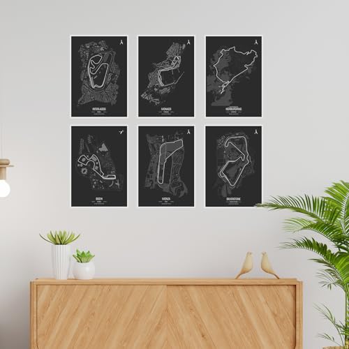 Image of CodersParadise Formula 1 Wall Posters 8x12 Inch (A4) F1 Race Map Prints, Premium Motorsport Wall Art for Bedroom, Living Room & Office Decor, Thick Cardstock with Glue Dots Included - Pack of 6