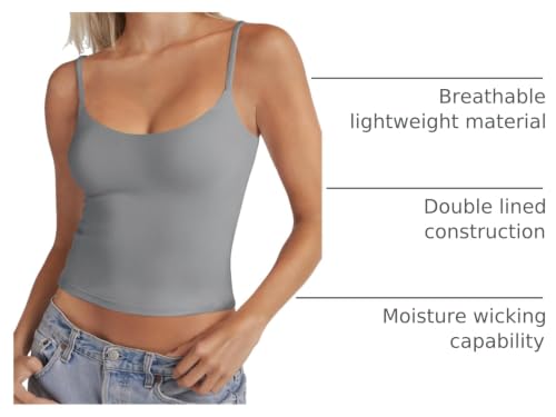Image of PINKMSTYLE Women's Basic Double Lined Scoop Neck Tank Tops Summer Cami Top | Adjustable Spaghetti Strap,Soft Skin Stretch,Slim Fit for Everyday Wear