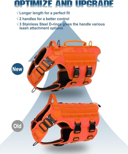 Image of Petnanny Tactical Dog Harness Service Vest for Large Dogs L Orange | Service dog vest with hook loop panel, MOLLE, handle, no pull design for K9 training & daily walks, ideal no pull harness