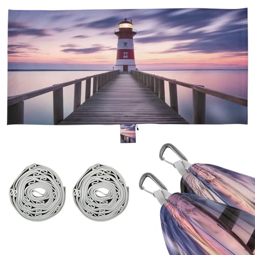 Haskirky Sunset Lighthouse Camping Hammock, Single Portable Hammocks with Tree Straps & Attached Carry Bag, 330Lbs Capacity Perfect for Outside Indoor Hiking Beach Backpack Travel