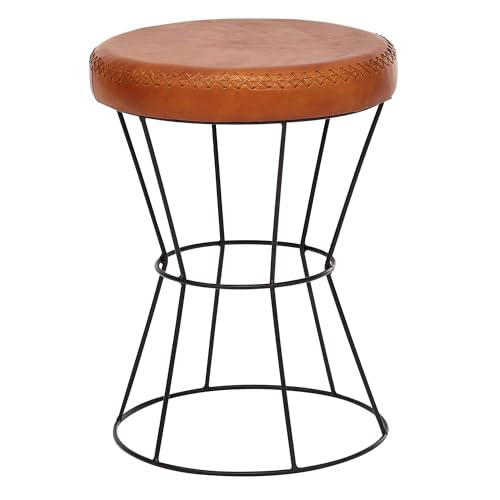 FineBuy Sitzhocker Echtleder/Metall 35 x 48 x 35 cm Design Hocker Rund, Dekohocker mit Leder-Bezug, Moderner Lederhocker Braun Gepolstert FineBuy Sitzhocker Echtleder/Metall 35 x 48 x 35 cm Design Hocker Rund, Dekohocker mit Leder-Bezug, Moderner Lederhocker Braun Gepolstert