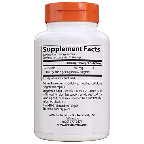 Doctor'S Best DRB-00215 3000 Gdu Bromelain Proteolytic Digestive Enzymes Supplements, Supports Healthy Digestion, Joint Health, Nutrient Absorption, 500 Mg,Capsule thumb #1
