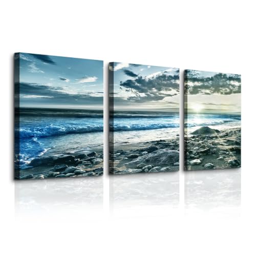 MHARTK66 Playa Azul Paisaje Amanecer Cuadro en lienzo, Cuadros Decoracion Salon Modernos Decoracion Dormitorios Comedor Oficina Pasillo Cocina y Baño
