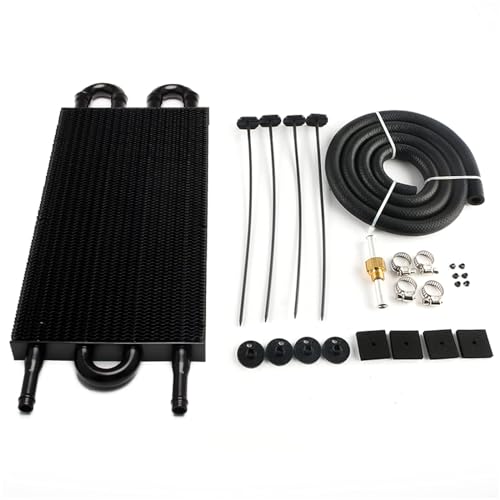 HTRACING 4 Pass Tube and Fin Transmission Cooler Universal 5/16" Oil Cooler Kit Aluminium Black