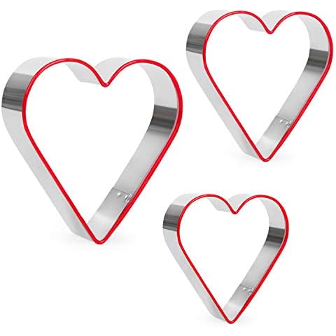 Heart Cookie Cutters Set - 3PCS Valentine's Day Cookie Cutter Stainless Steel Heart Biscuit Cutter with Red Environmental PVC -10.8cm,8.7cm,5.7cm Cover
