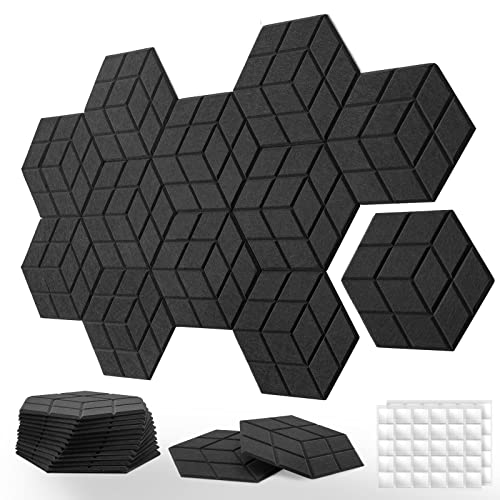 Hexagonal Mousse Acoustiques Autocollantes 12 pièces Panneaux Acoustiques Insonorisés Haute Densité Pour mur, plafond, bois et porte Traitement Acoustique 35 X 30 X 0,9 cm