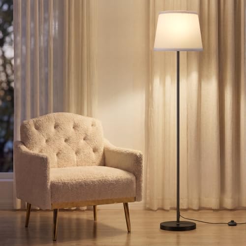 Image of Ambimall 60'' Modern Floor Lamp with Shade, Tall Lamps for Living Room, Bedroom, Office, Dining Room, Pleated Fabric White Lampshade(Without Bulb)