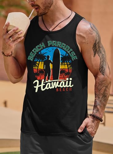 Image of VOGSTART Mens Hawaiian Beach Tank Tops Summer Vacation Muscle Top Graphic Sleeveless Shirts (S-3XL)