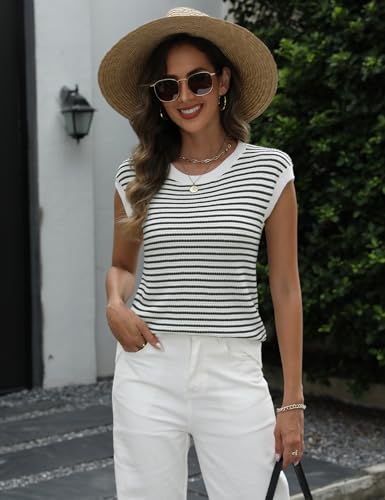 Image of CiCiBird Women Summer Cap Sleeve Sweaters Knit Crew Neck Pullover Tank Tops 2025 Casual Trendy Shirt