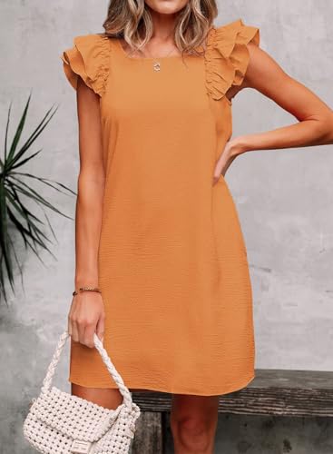 Image of Falechay Womens Summer Dresses Bow Tie Back Sundresses for Women Ruffle Short Sleeve Dress Casual Cute Sundress with Pockets