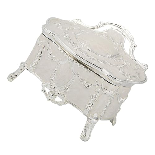 JOINPAYA Joyero Pequeño para Anillos y Pendientes Bisagras Caja de Almacenamiento de Joyas en Color Plata Estuche de Terciopelo para Boda y Compromiso Organizador Compacto para Joyería