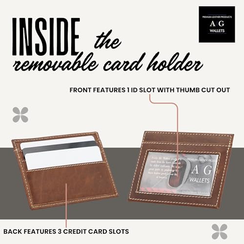 AG Wallets Leather Wallet for Men - Sliding 2-in-1 Bifold Wallet with Removable Card Holder & RFID Protection - Premium Travel Wallet - Versatile & Functional Design - Vintage Brown3