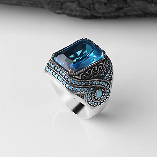 925 Sterling Silver Men's Ring With Blue Topaz Stone, Handmade Blue Topaz Stone Silver Ring, Gift For Him #TOP3