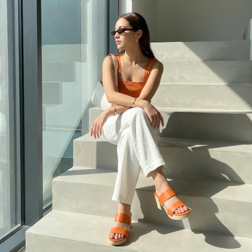 Image of CUSHIONAIRE Sky Platform Sandals for Women, Faux Wood Block Heel Slide with Comfort Foam Footbed and Vegan Leather Straps, Wide Width Available