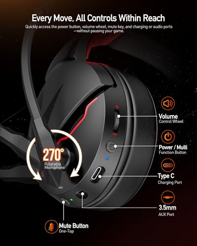acer Wireless Gaming Headset, PS5 Headset with 2.4GHz for Ps5, Ps4, PC, Switch, Bluetooth 5.3 + 100Hrs Gaming Headphones with Noise Canceling Mic for Laptop, Mobile, Mac, 50mm Drivers (Red) - image 8