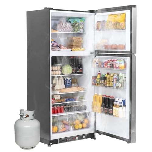 Smad Propane Refrigerator Off Grid with Freezer 19 cu.ft LPG & 110V Large Refrigerator with Reversible Door No Noise Cooling for Home Outdoor Use Stainless Steel