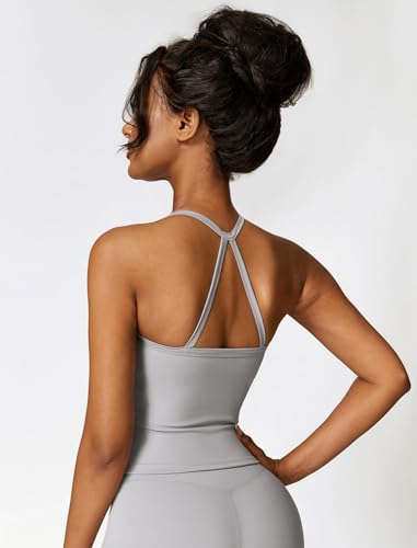 Image of QBGJTD Womens Longline Sports Bras Cross Back Active Gym Yoga Padded Workout Crop Tank Top with Built in Bra