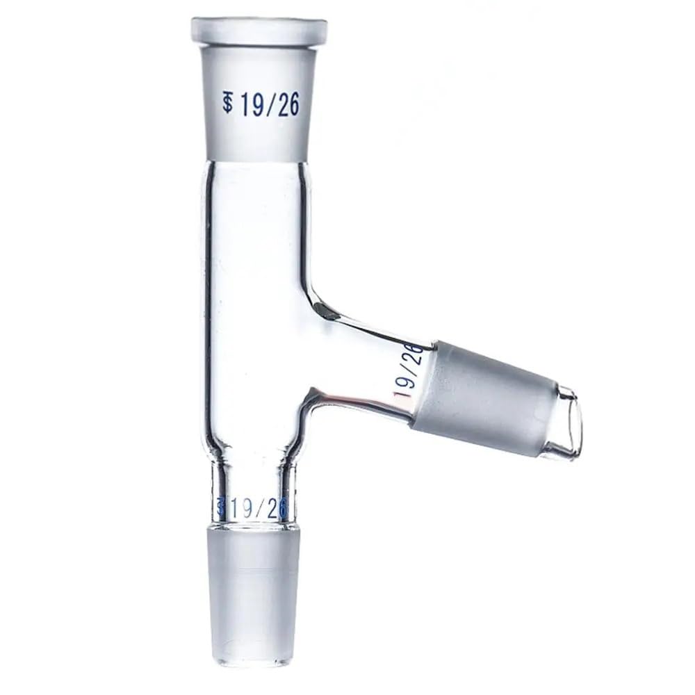 Adaptador de tres vías 19/26, cabezal de destilación de 75 grados, vidrio de borosilicato