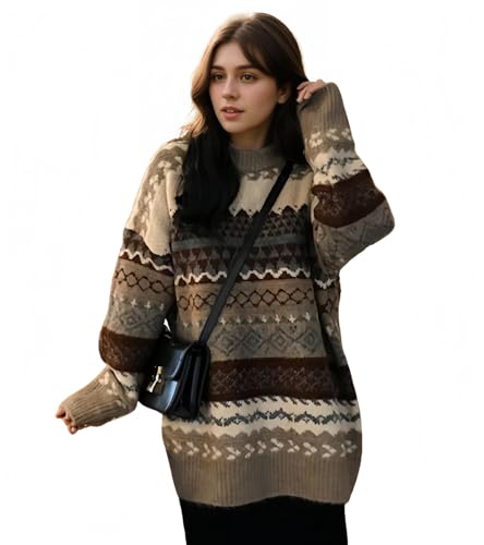 Image of Striped Sweater Women Knit Baggy Grandpa Vintage Pullover Grunge Old Money Casual Long Sleeve Aesthetic Streetwear