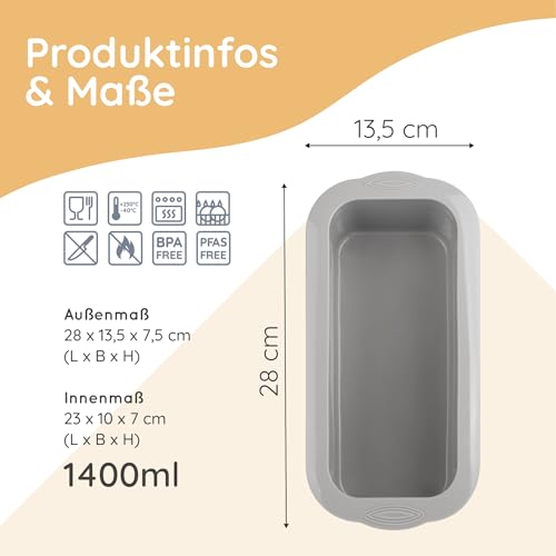 Foto von Backefix Brotbackform Silikon 23 cm – Rechteckige Kastenform, auch als Kuchenform 1400ml für Brot und Kuchen, extra Wandstärke gegen Ausbeulen (antihaftend, flexibel, PFAS-, BPA-frei)