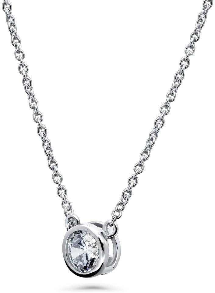 BERRICLE Sterling Silver Solitaire East-West Wedding Pendant Necklace for Women, Cubic Zirconia CZ - Asscher, Cushion, Emerald, Pear, Round Cut - Image 2