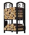 Fire Beauty Fireplace Firewood Log Rack 5-Piece Storage Logs Holder with Tools Set with 4 Tools Set Fireside Holders Wood Lumber Storage Stacking Black