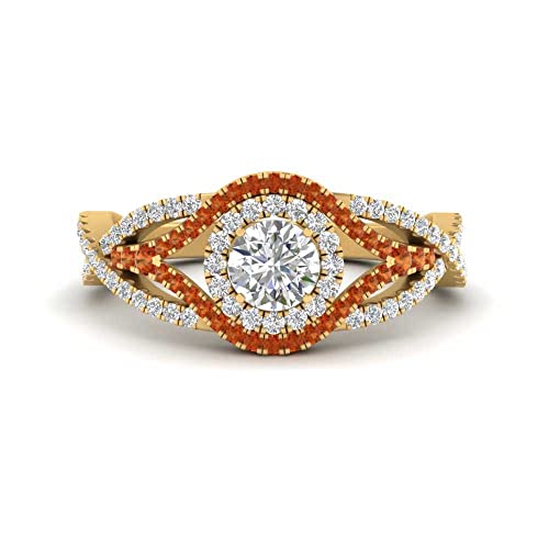 Image of Choose Your Gemstone Round Twisted Pave Double Halo Diamond CZ Ring Yellow Gold Plated Round Shape Double Halo Engagement Ring for Women, and Ladies US Size 4 to 12