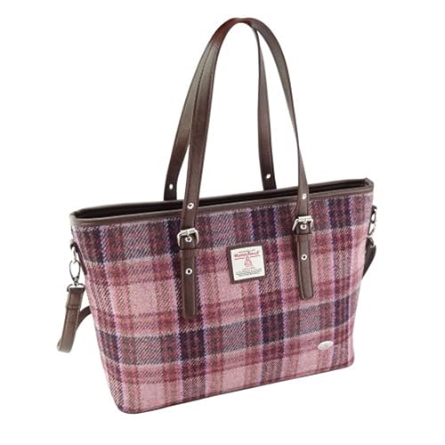 Image of Glen Appin Tweed Bag for Women Tote Handbags Spey Large Made in Scotland (Pink /Burgundy Check)