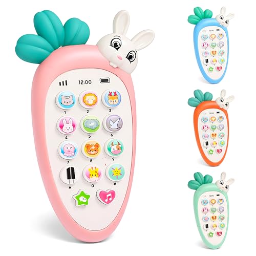 VGRASSP Radish Style Cute Rabbit Face Pretend Play Cell Phone Toy for Kids, Toddlers with Music, Ringtones, Lights - Birthday Party Favors and Gifts for Boys and Girls(Multicolor)