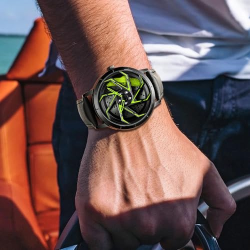 Image of FANMIS Men's Racing Car Wheel Watch 3D Spinning Dial Stainless Steel Watch | Creative 3D Spinning Car Quartz Large Skeleton Face and 30M Water Resistance Designed for Car Fans and Daily Wear.