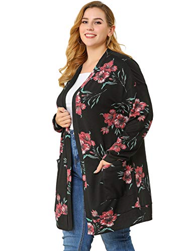 Image of Agnes Orinda Women's Plus Size Lightweight Cardigan Casual Soft Long Sleeve Floral Knit Cardigans with Pockets