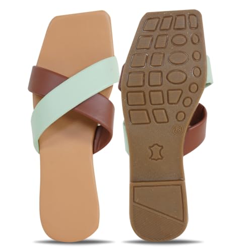 Image of TIGER COLLECTIONS Women's Flat Cross Strap Slippers | Comfortable Open Toe Casual Slip-On Sandals | Lightweight Anti-Skid Daily Wear Fashion Flats for Women & Girls