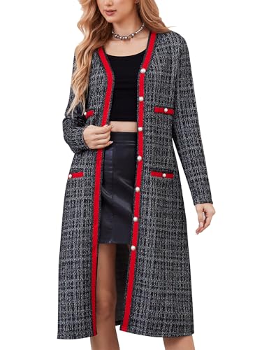 M.Infisavo Women’s Long Cardigans Tweed Lightweight Midi Length Sweater Long Sleeve Coats with Pockets Button Closure