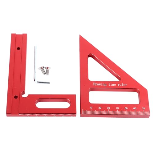 Yomiyuyr Square Tool 3D Multi Angle Measuhoop Ruler Aluminum Alloy Woodworking Square with Imperial Scales Carpenter Square for Measuhoop and Marking, 4.4in (Red)
